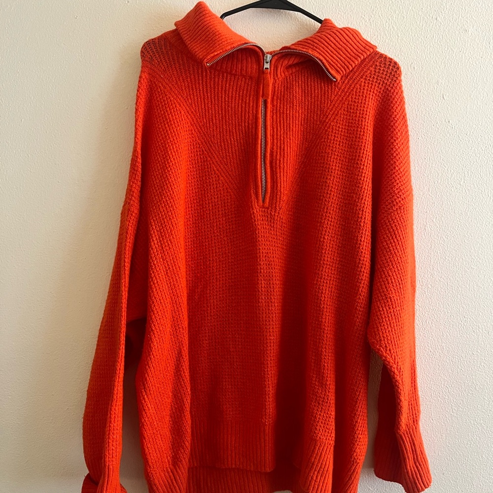 Aerie Women's Orange Quarter Zip Sweater - Picture 3 of 4